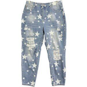 JEANS CO. Women’s OXL Distressed Star Print Boyfriend Jeans Light Blue Denim